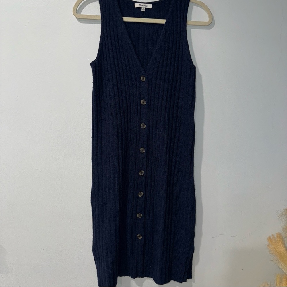 MADEWELL Size XS Button Front Ribbed Tank‎ Sweater Dress Navy Wool Alpaca